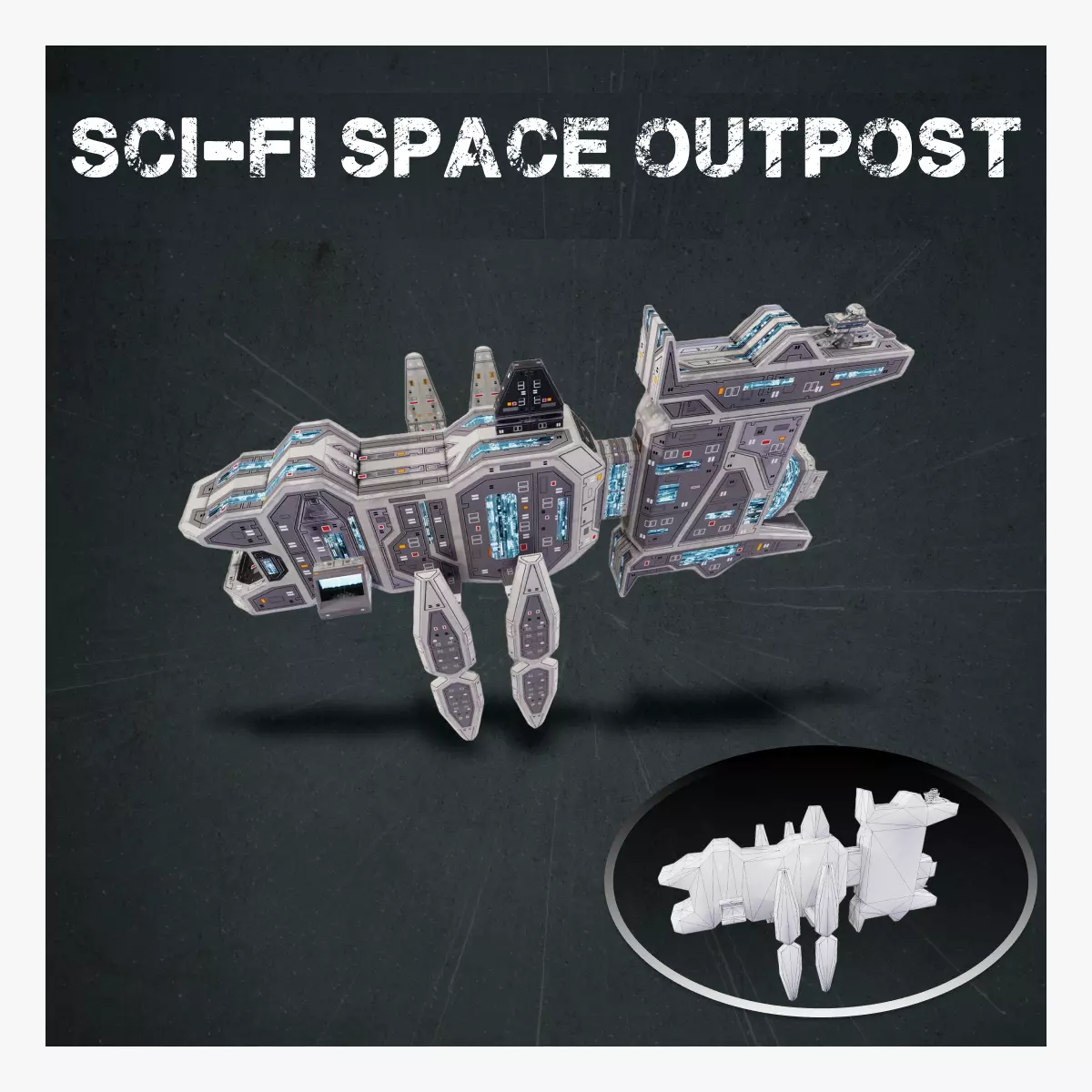 Sci-fi space outpost Low-poly 3D model_0