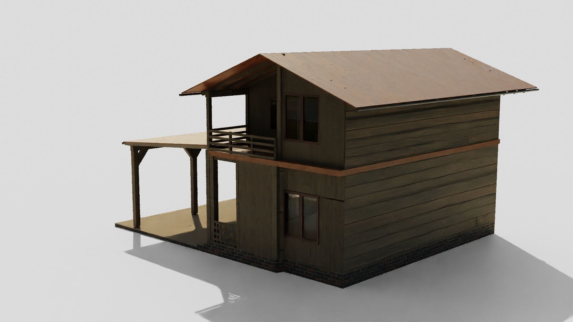 Wood house Low-poly 3D model_4