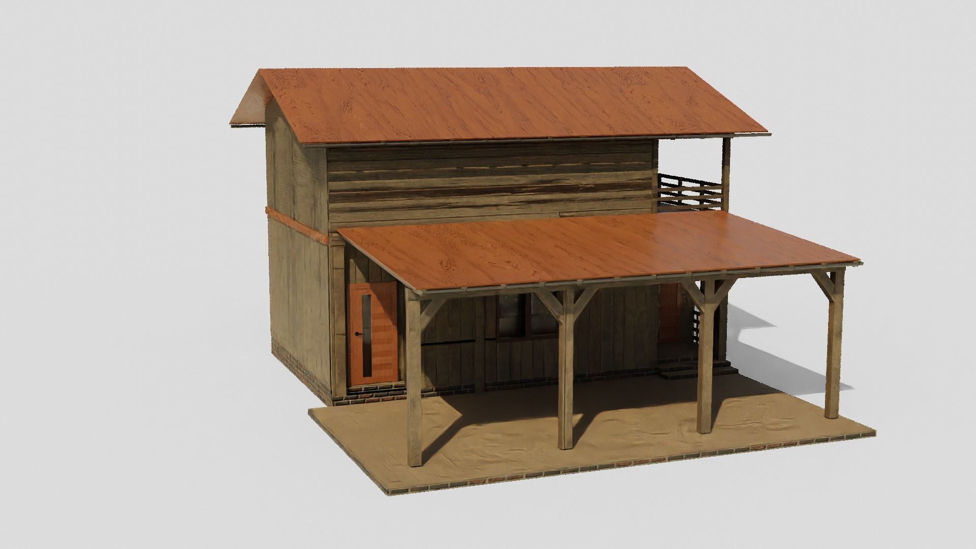 Wood house Low-poly 3D model_3