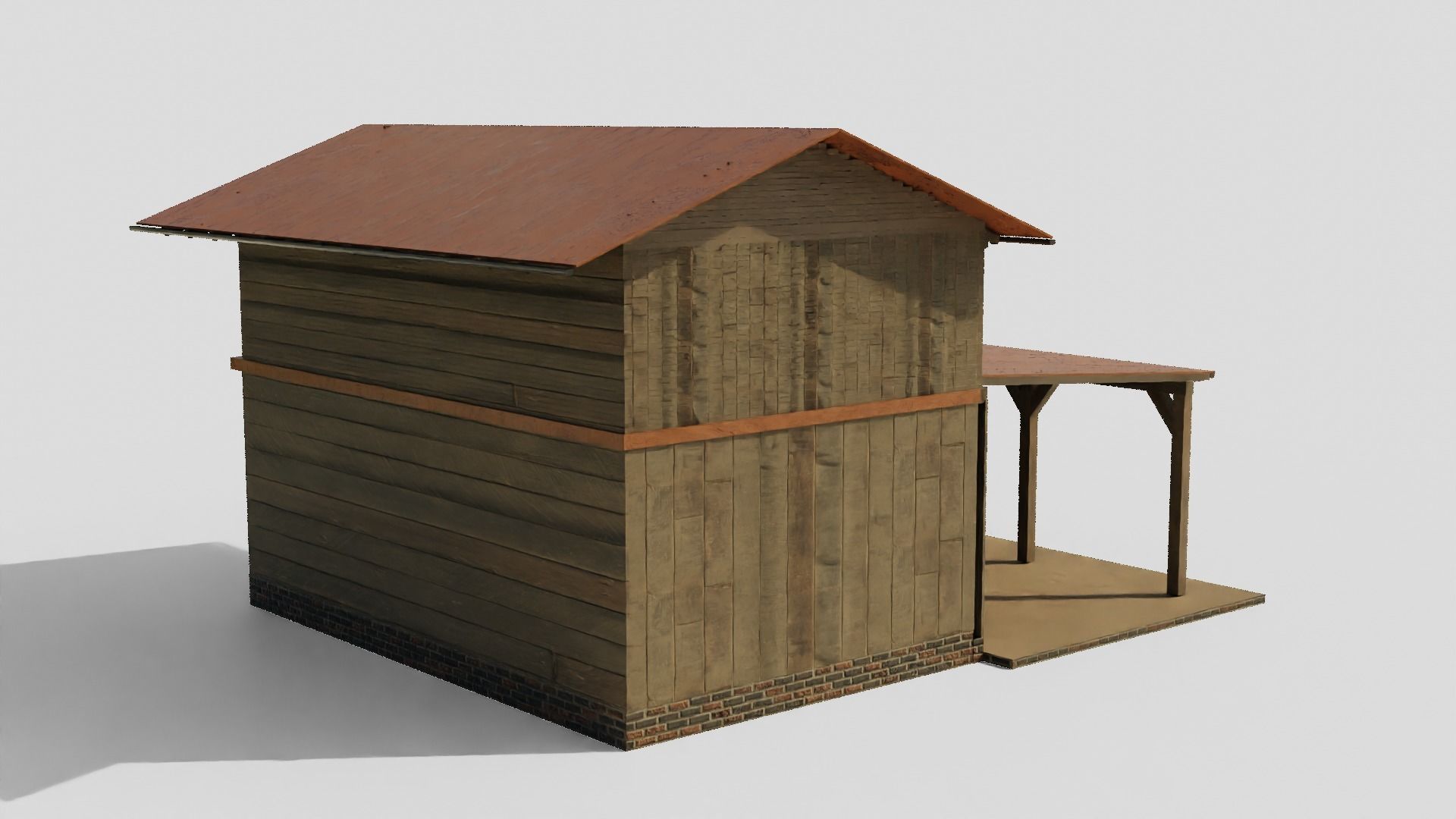 Wood house Low-poly 3D model_5