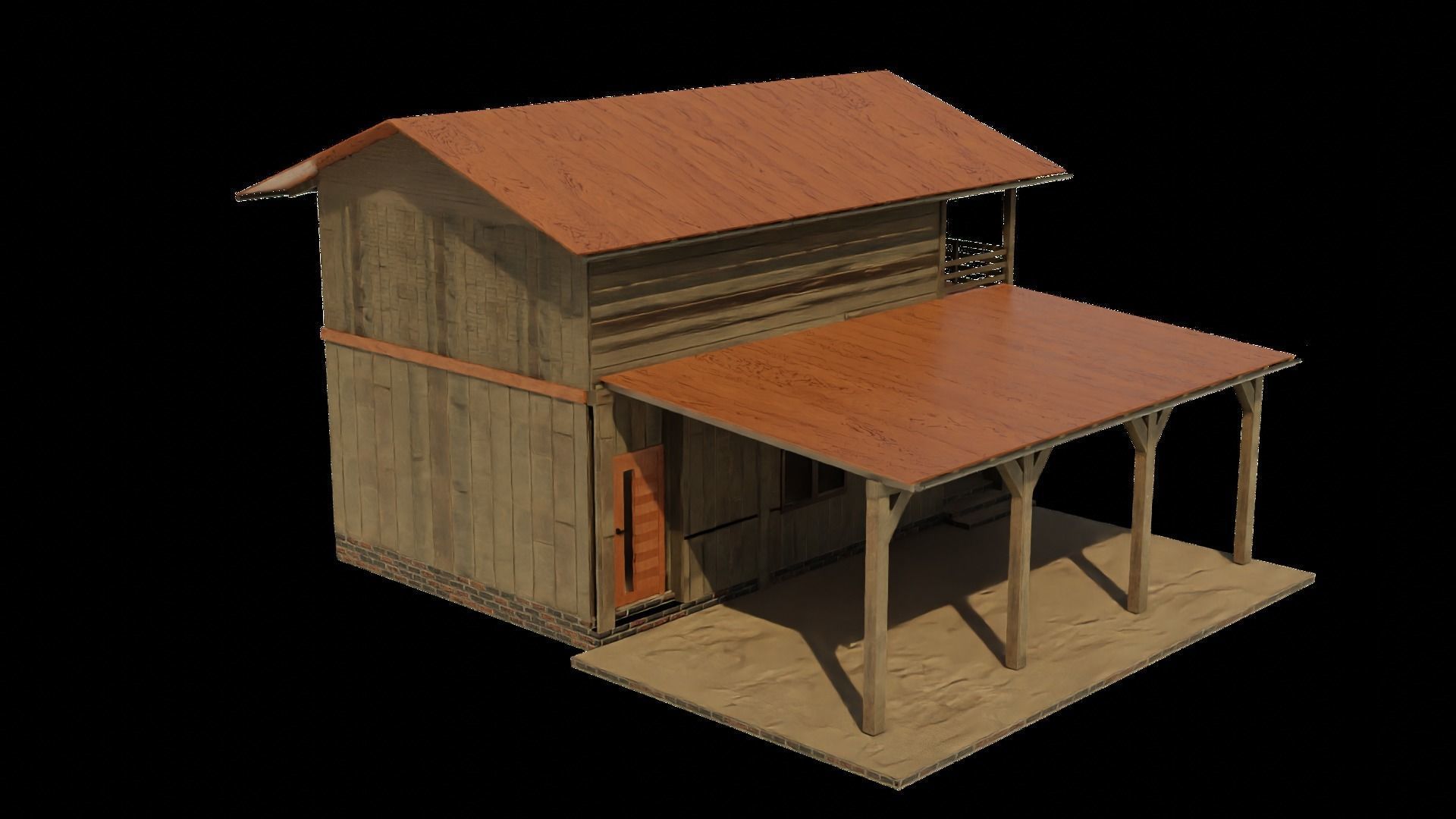 Wood house Low-poly 3D model_2