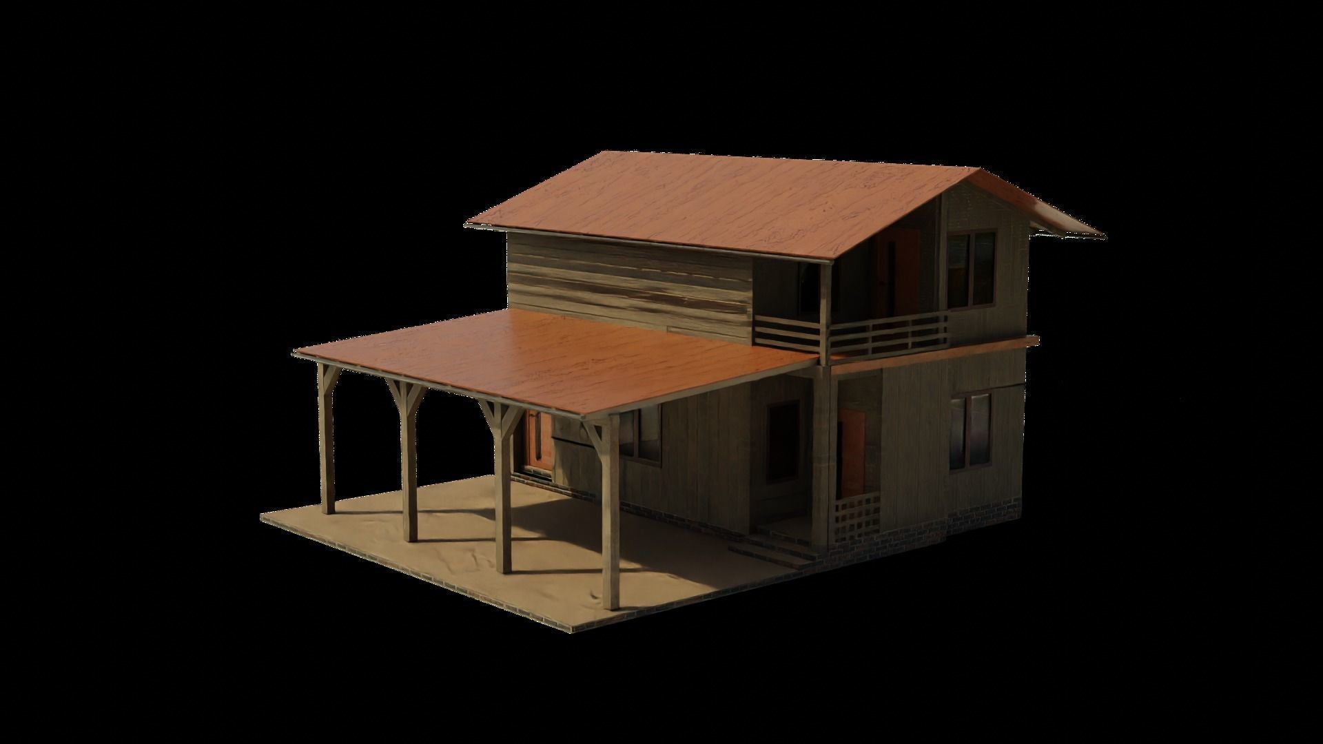 Wood house Low-poly 3D model_1