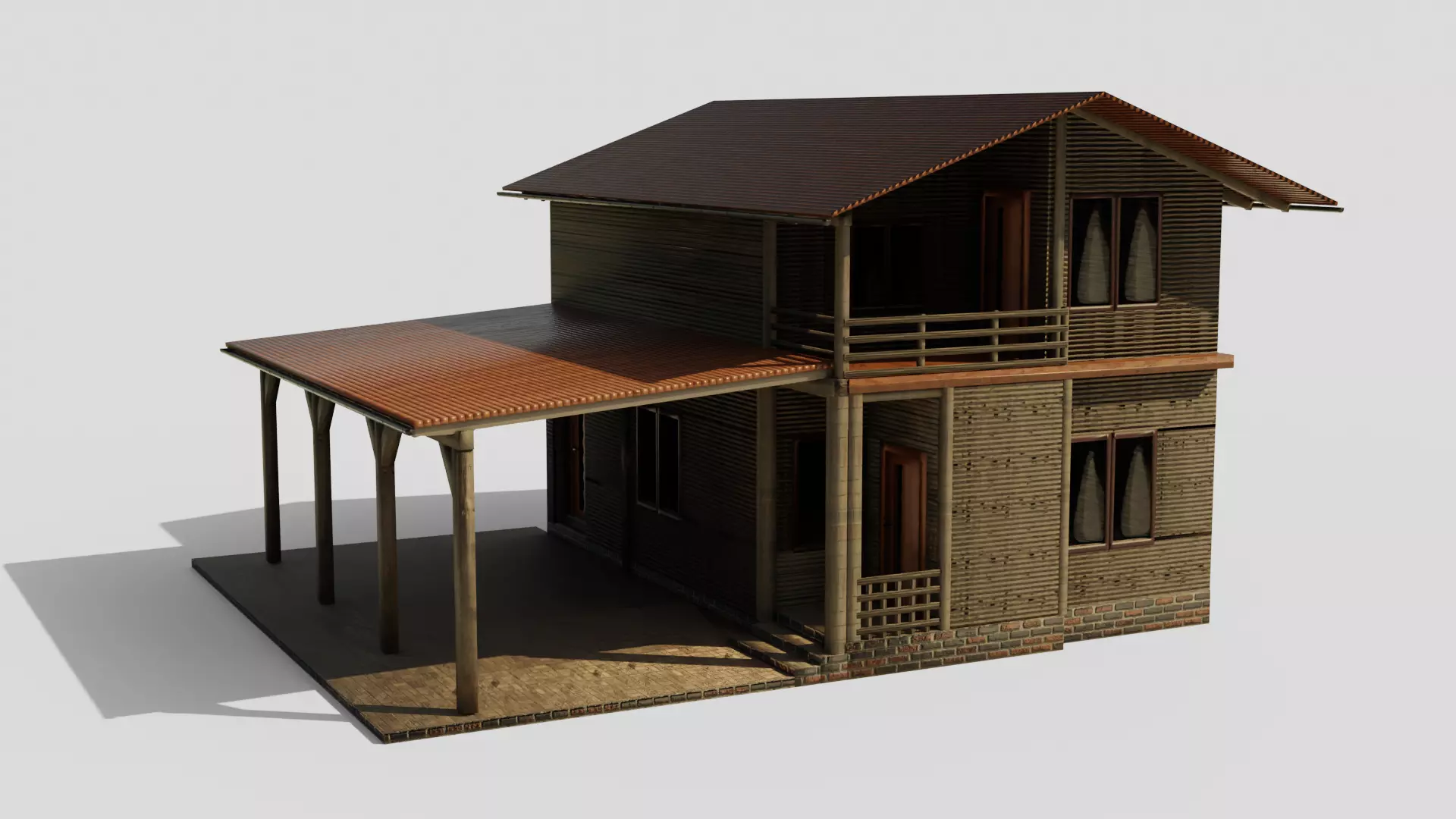 Wood house Low-poly 3D model_0