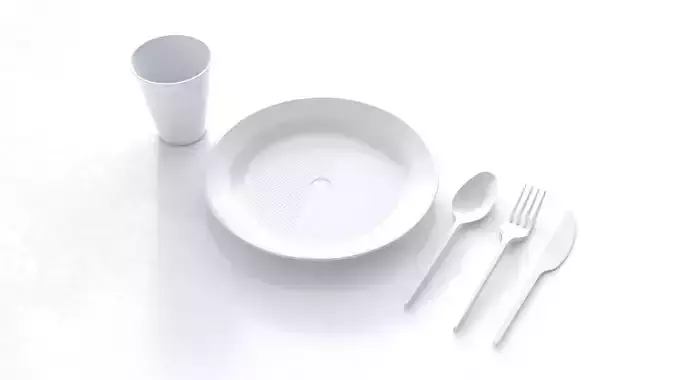 3D model plastic utensil set disposable plate knife spoon cup 