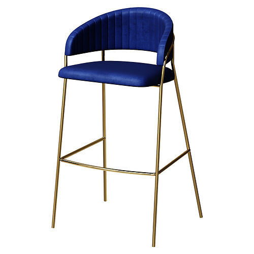 Portman bar stool blue velour with gold legs 3D model