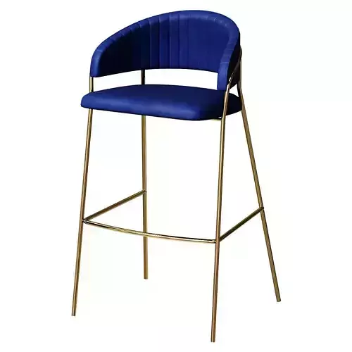 Portman bar stool blue velour with gold legs