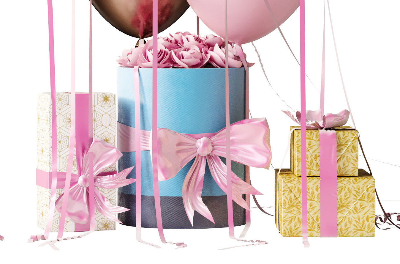 Gift - surprise with balloons Present 3D model_2
