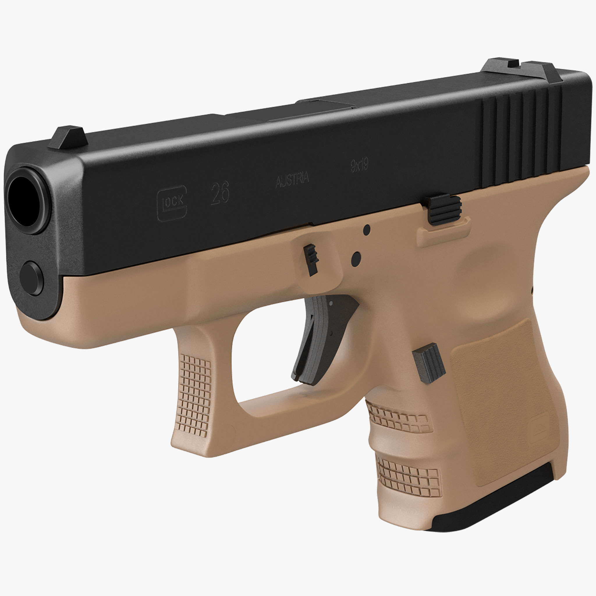 Glock 26 Brown Low-poly 3D model_18