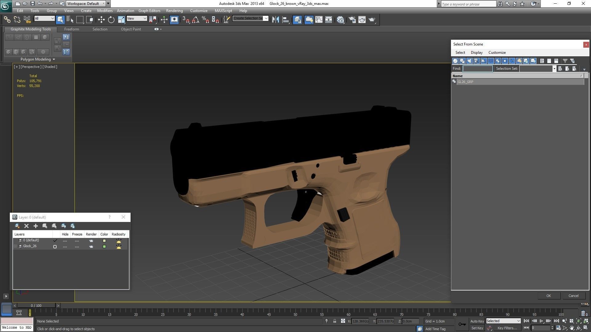 Glock 26 Brown Low-poly 3D model_21