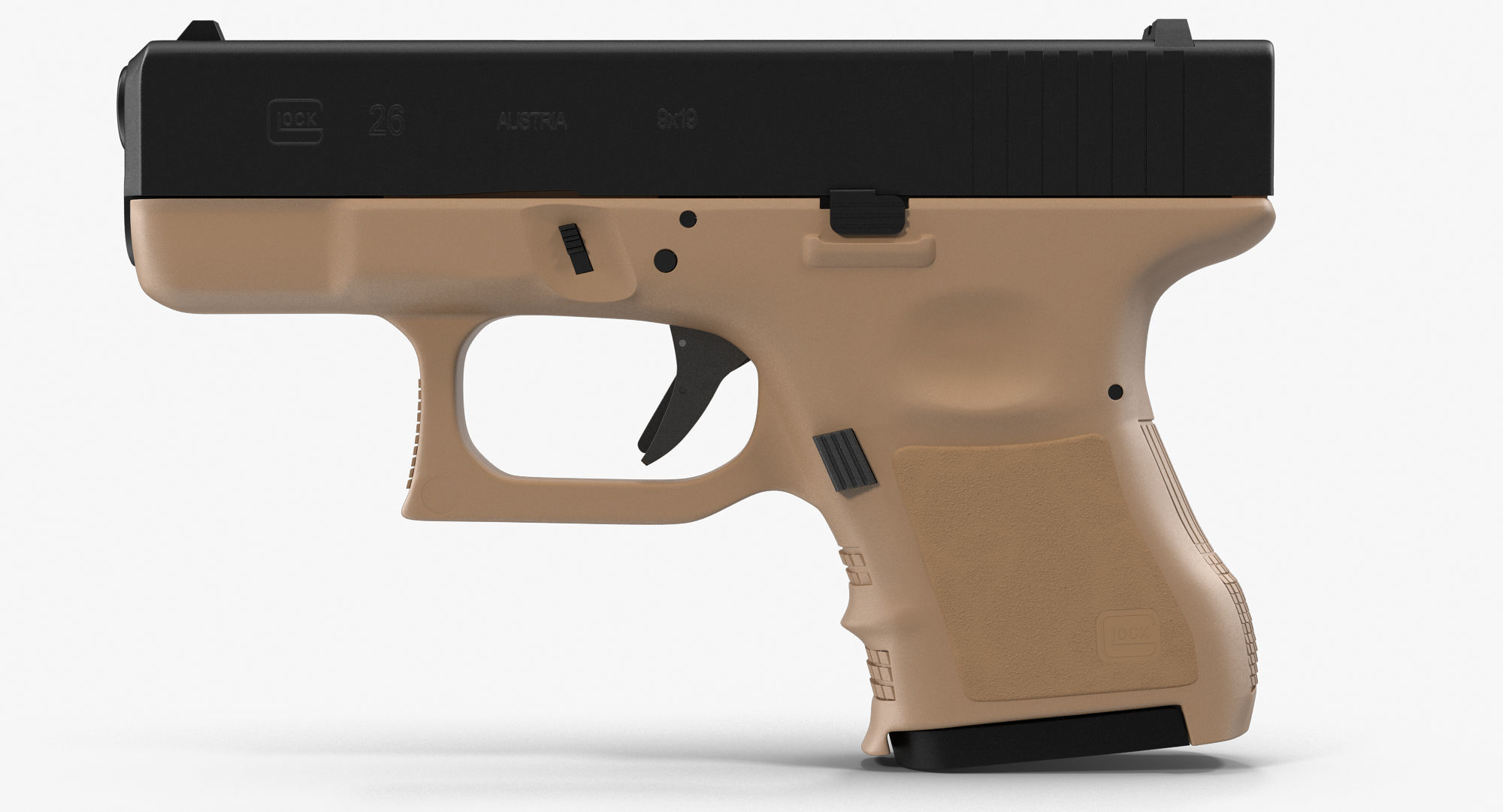 Glock 26 Brown Low-poly 3D model_3