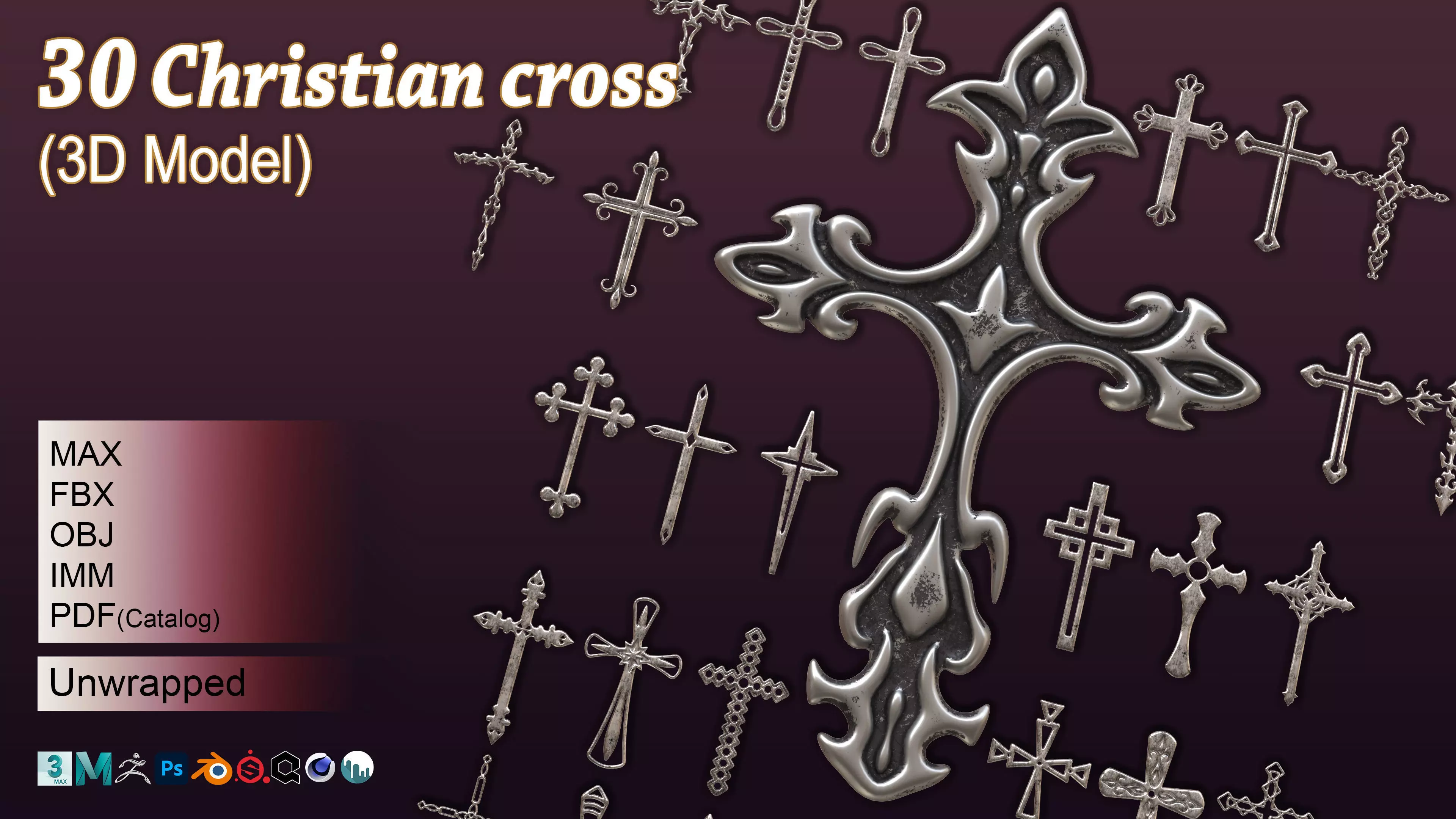 30 Christian cross 3D model Vol 4  Low-poly 3D model_0