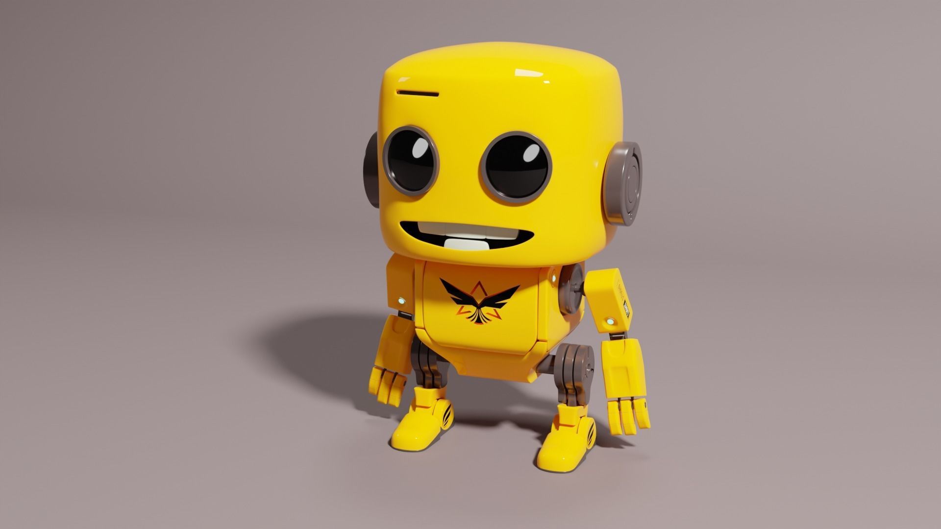 Cute Yellow Robot Kid 3D model_2
