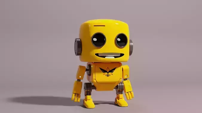 Cute Yellow Robot Kid 3D model