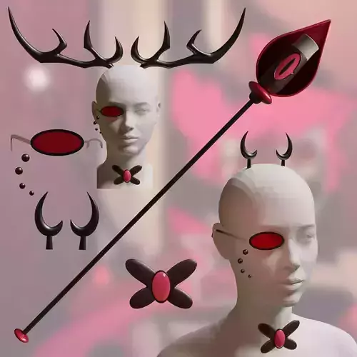 ALASTOR RADIO DEMON HAZBIN HOTEL MICROPHONE CANE HORNS 