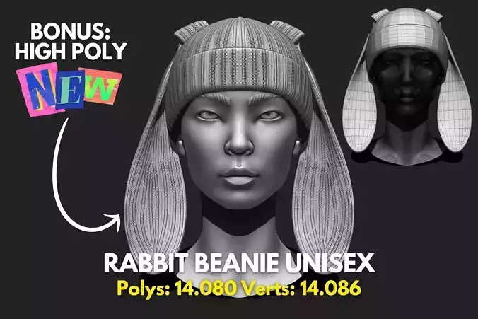 Rabbit Beanie Hat Cap - COMMERCIAL USE - WOLVES STUDIO Low-poly 3D model