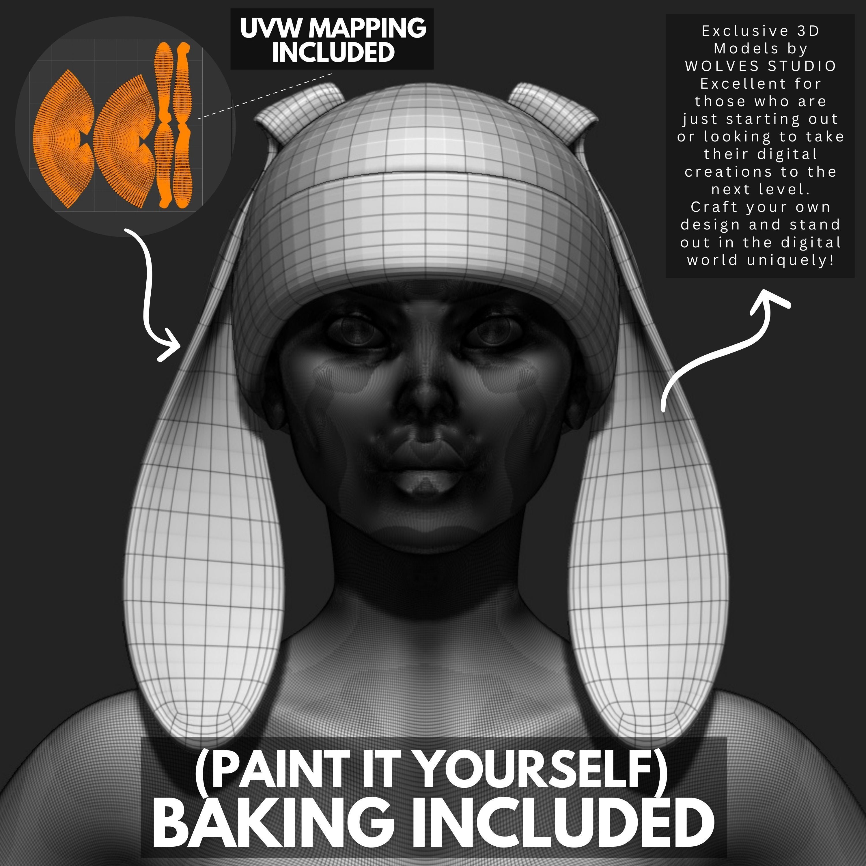 Rabbit Beanie Hat Cap - COMMERCIAL USE - WOLVES STUDIO Low-poly 3D model_1