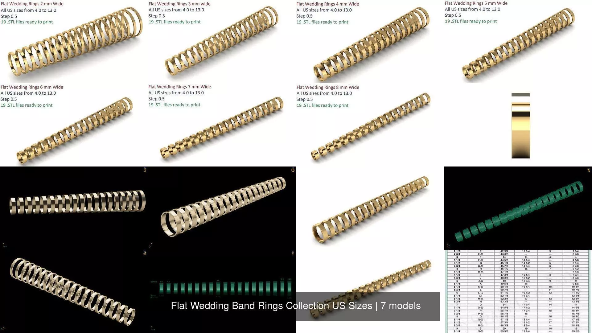 Flat Wedding Band Rings Collection US Sizes _0