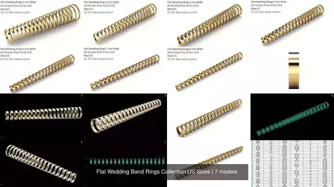 Flat Wedding Band Rings Collection US Sizes