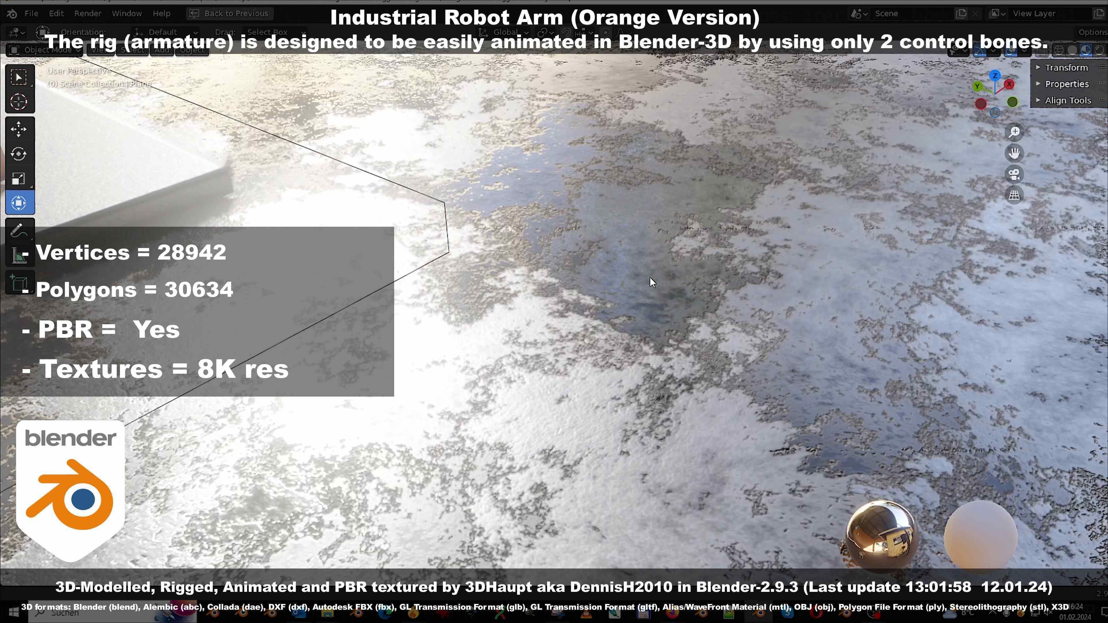 Rigged Industrial Robot Arm Orange Version Low-poly 3D model_54