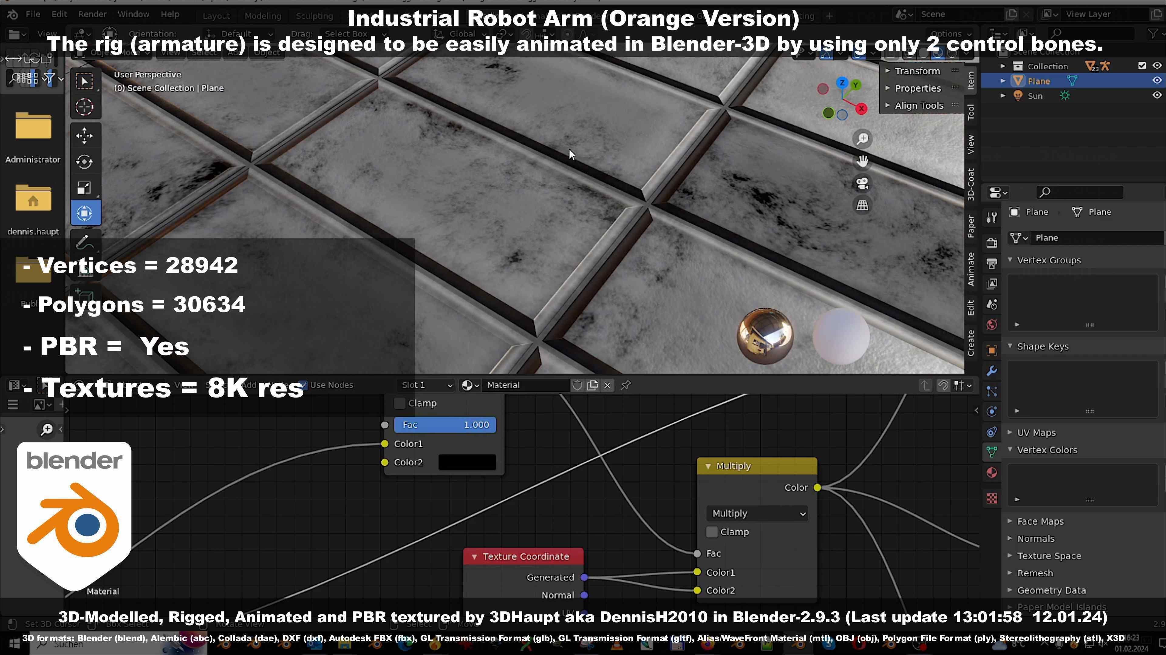 Rigged Industrial Robot Arm Orange Version Low-poly 3D model_120