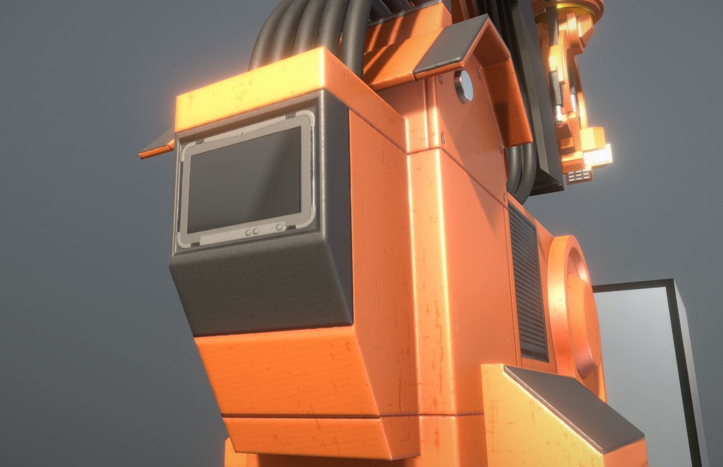 Rigged Industrial Robot Arm Orange Version Low-poly 3D model_5