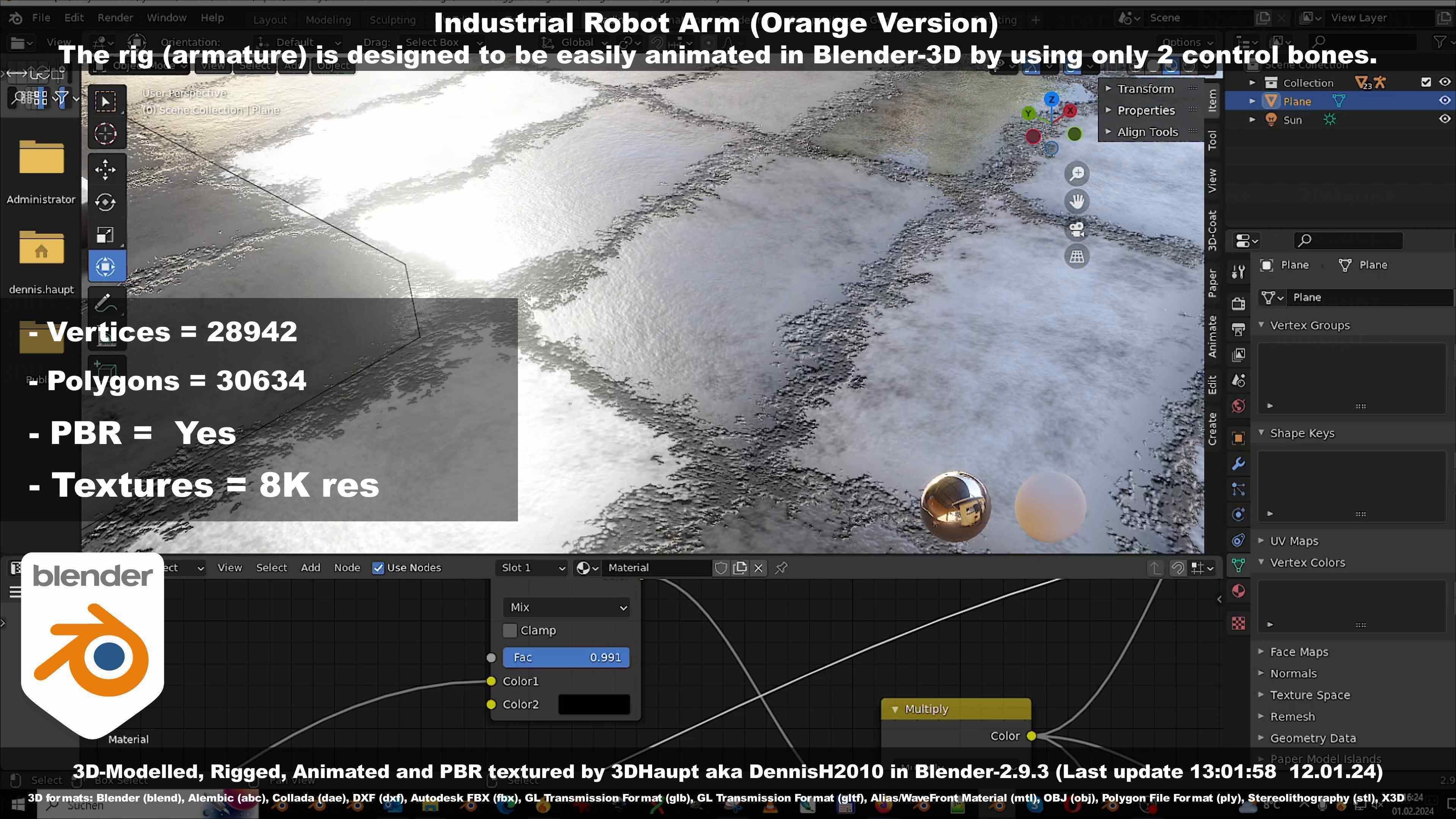 Rigged Industrial Robot Arm Orange Version Low-poly 3D model_55