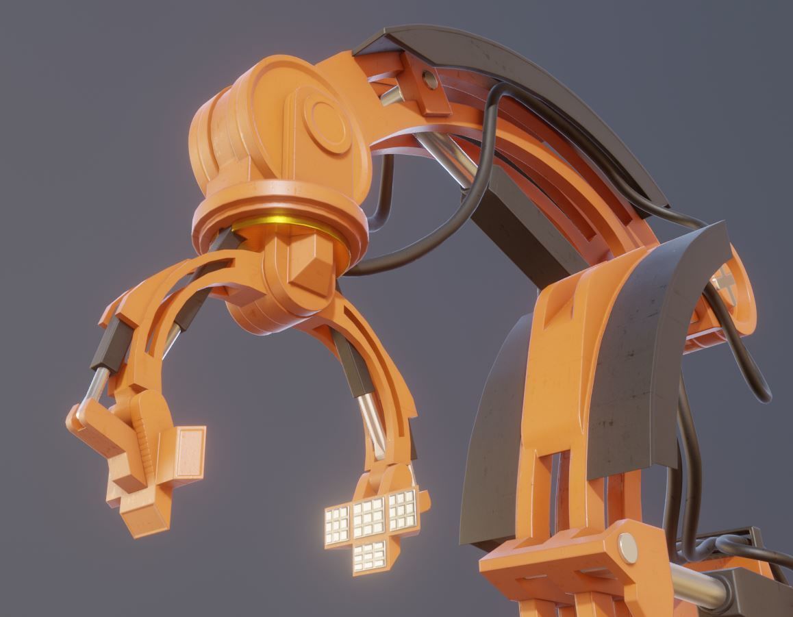 Rigged Industrial Robot Arm Orange Version Low-poly 3D model_38