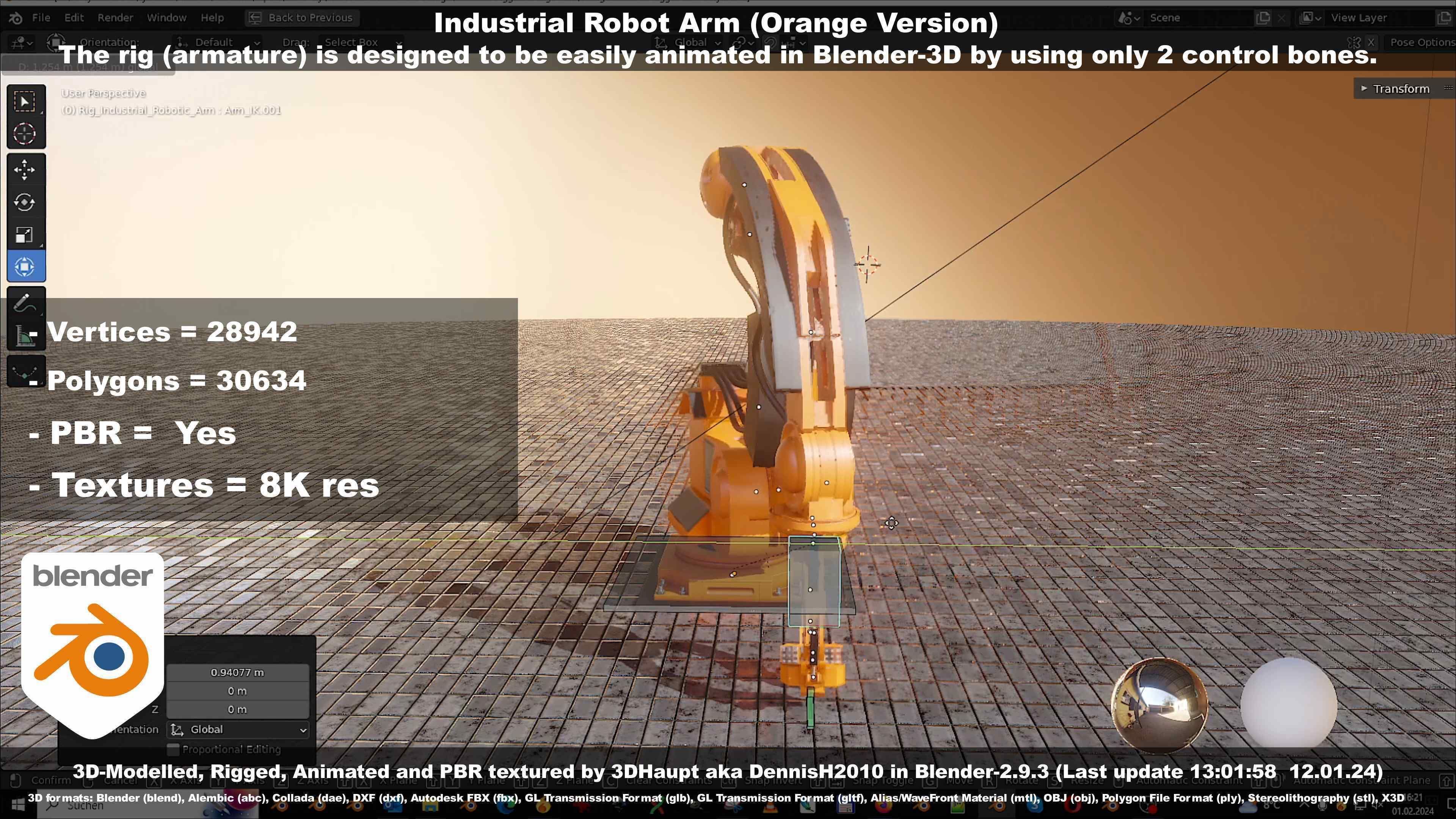 Rigged Industrial Robot Arm Orange Version Low-poly 3D model_70