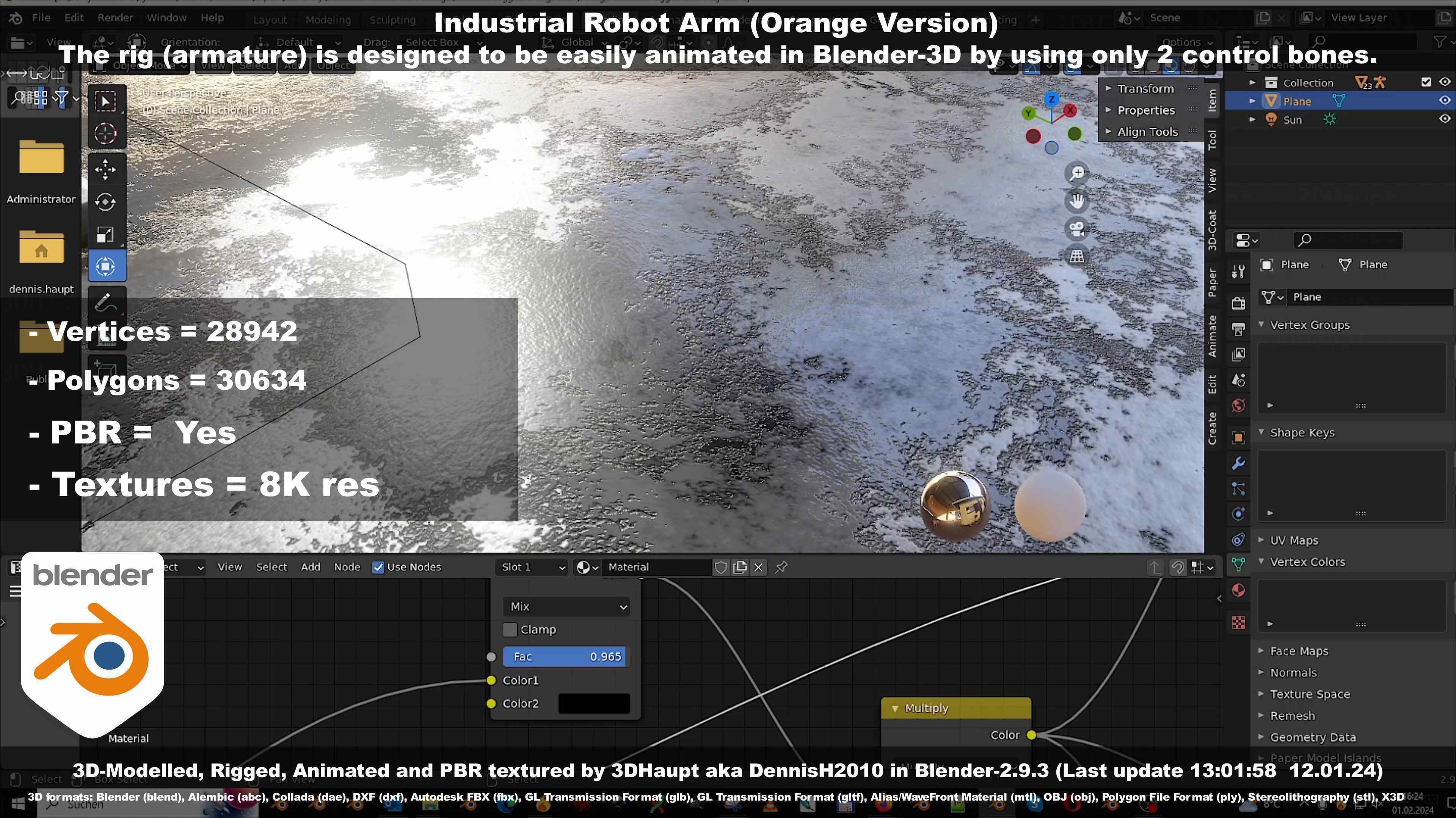 Rigged Industrial Robot Arm Orange Version Low-poly 3D model_128