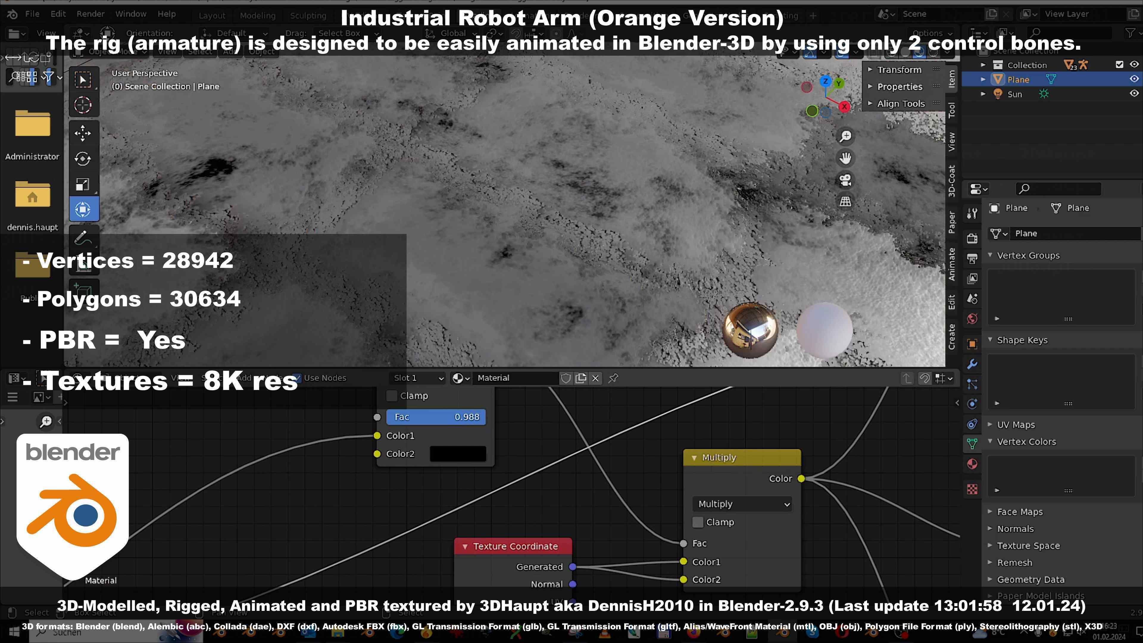 Rigged Industrial Robot Arm Orange Version Low-poly 3D model_119