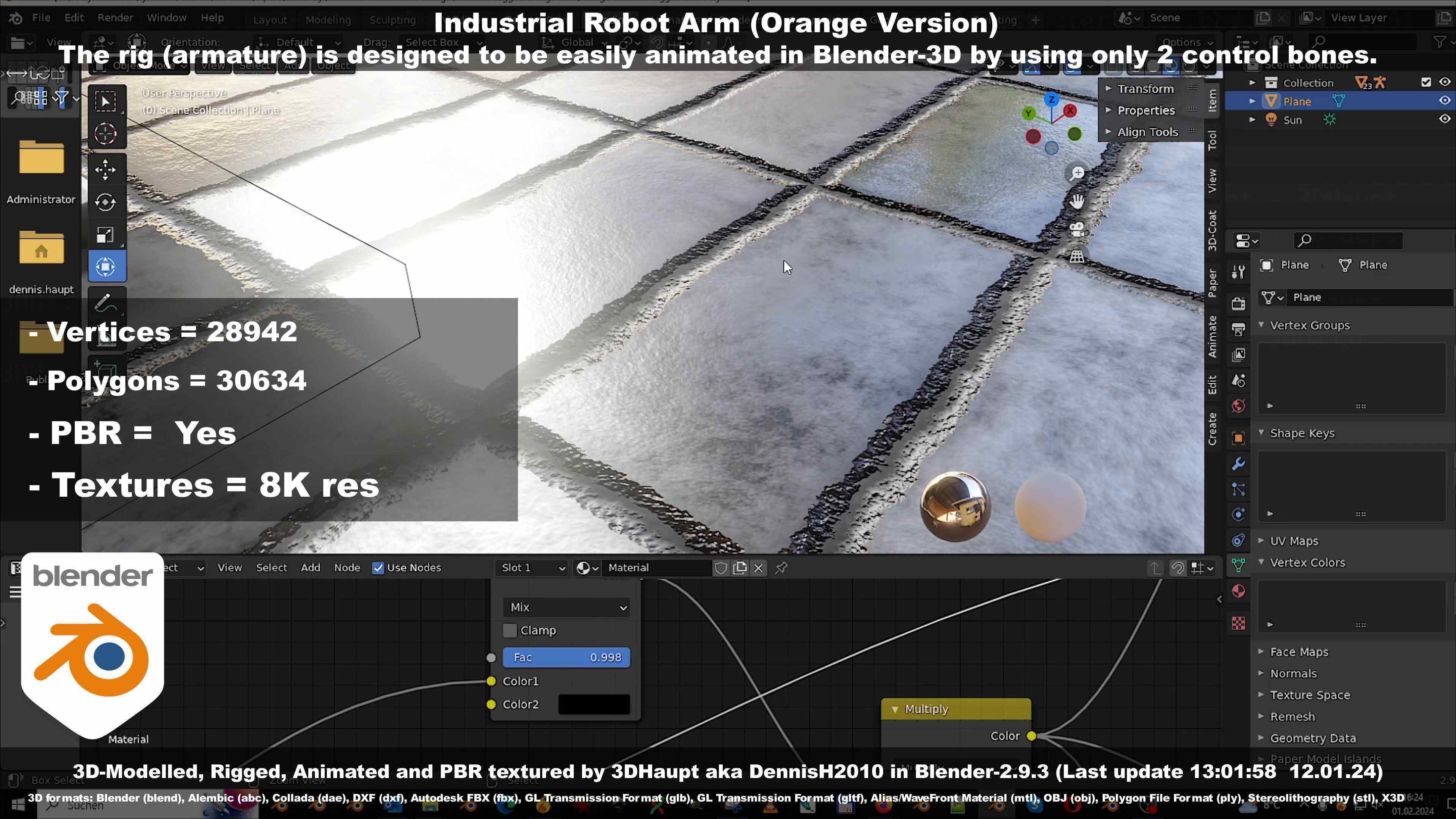 Rigged Industrial Robot Arm Orange Version Low-poly 3D model_57