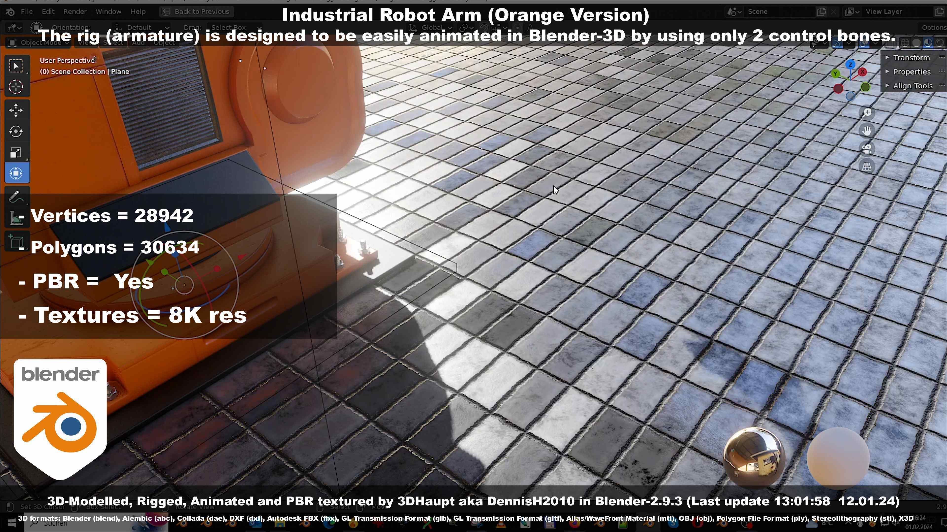 Rigged Industrial Robot Arm Orange Version Low-poly 3D model_58