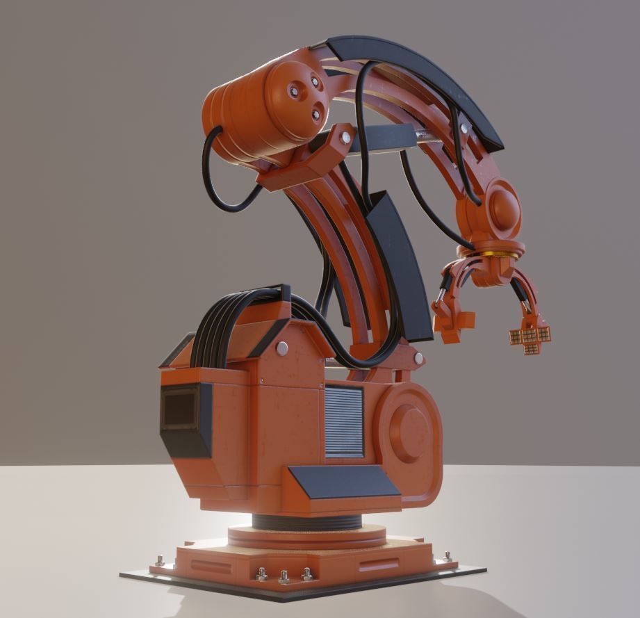 Rigged Industrial Robot Arm Orange Version Low-poly 3D model_36