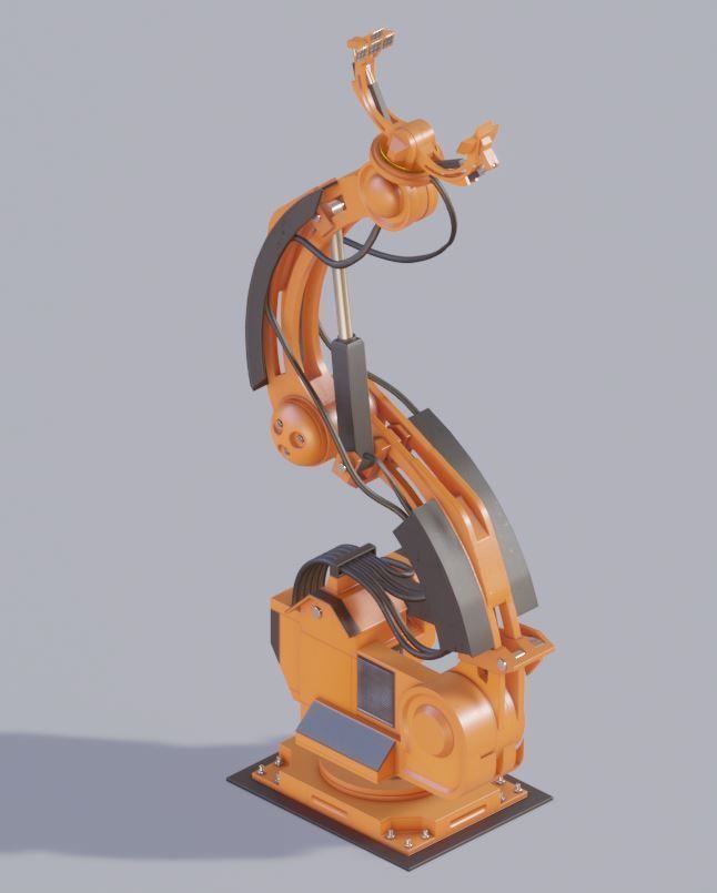Rigged Industrial Robot Arm Orange Version Low-poly 3D model_40
