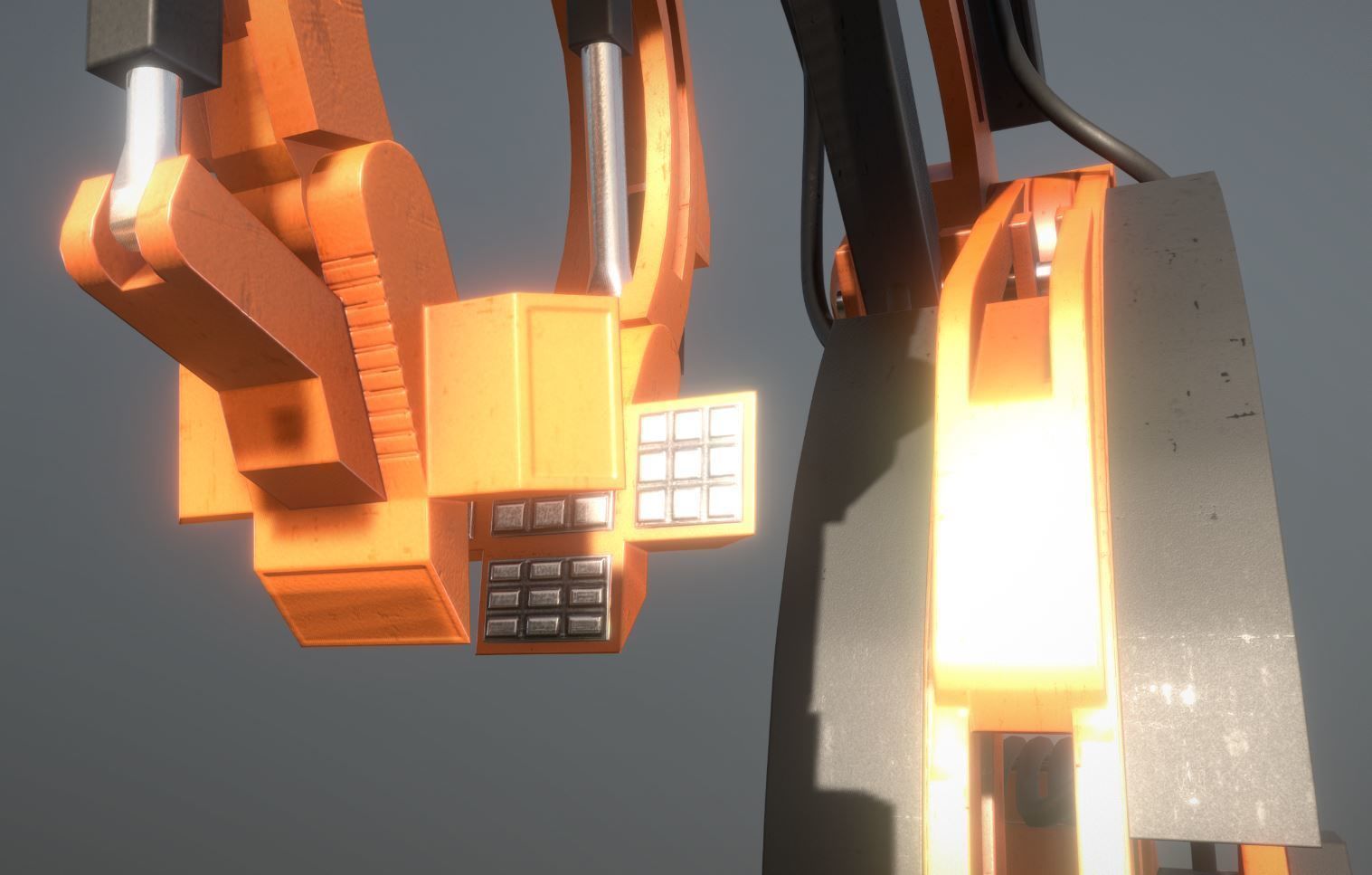 Rigged Industrial Robot Arm Orange Version Low-poly 3D model_32