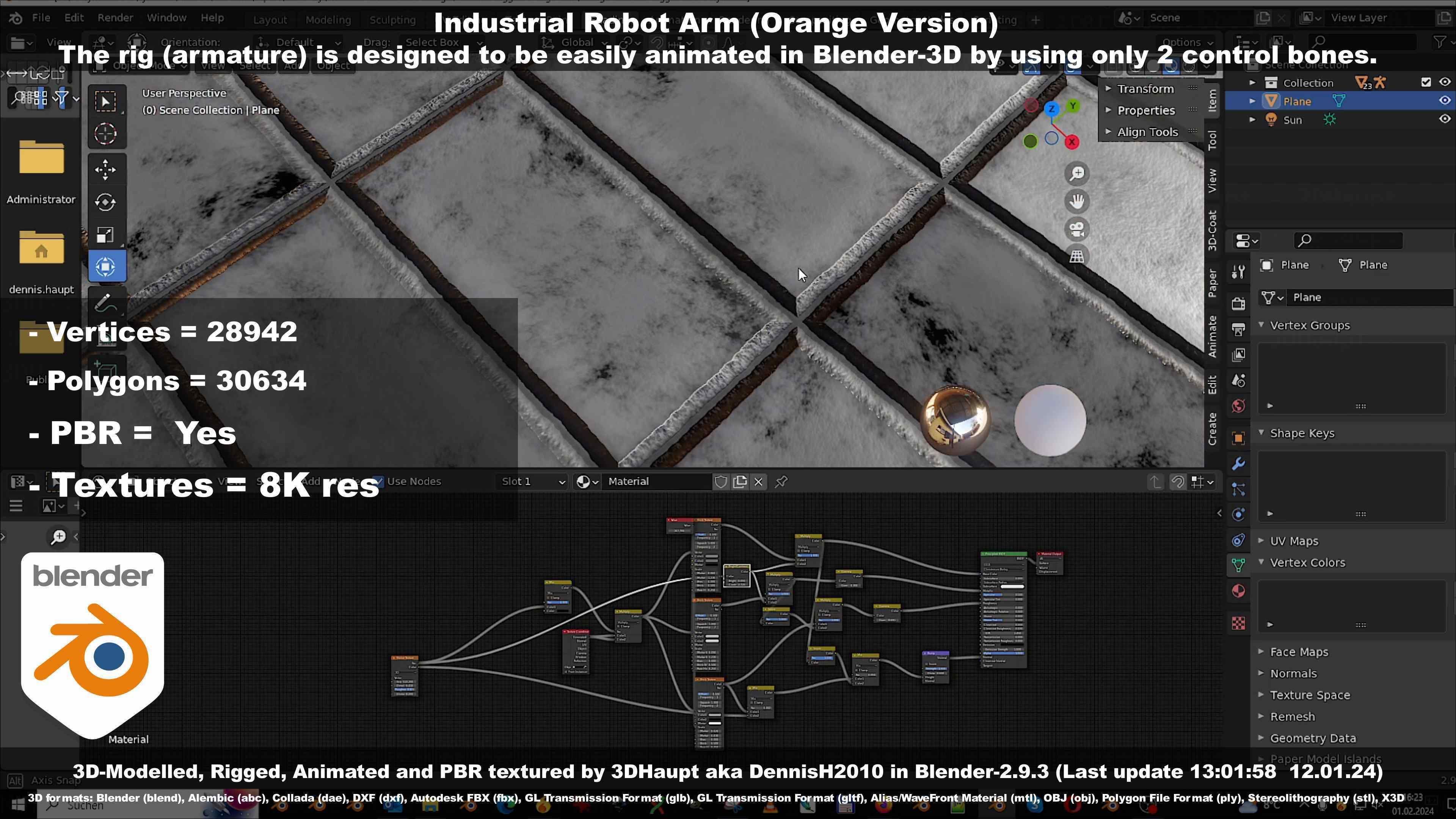 Rigged Industrial Robot Arm Orange Version Low-poly 3D model_118