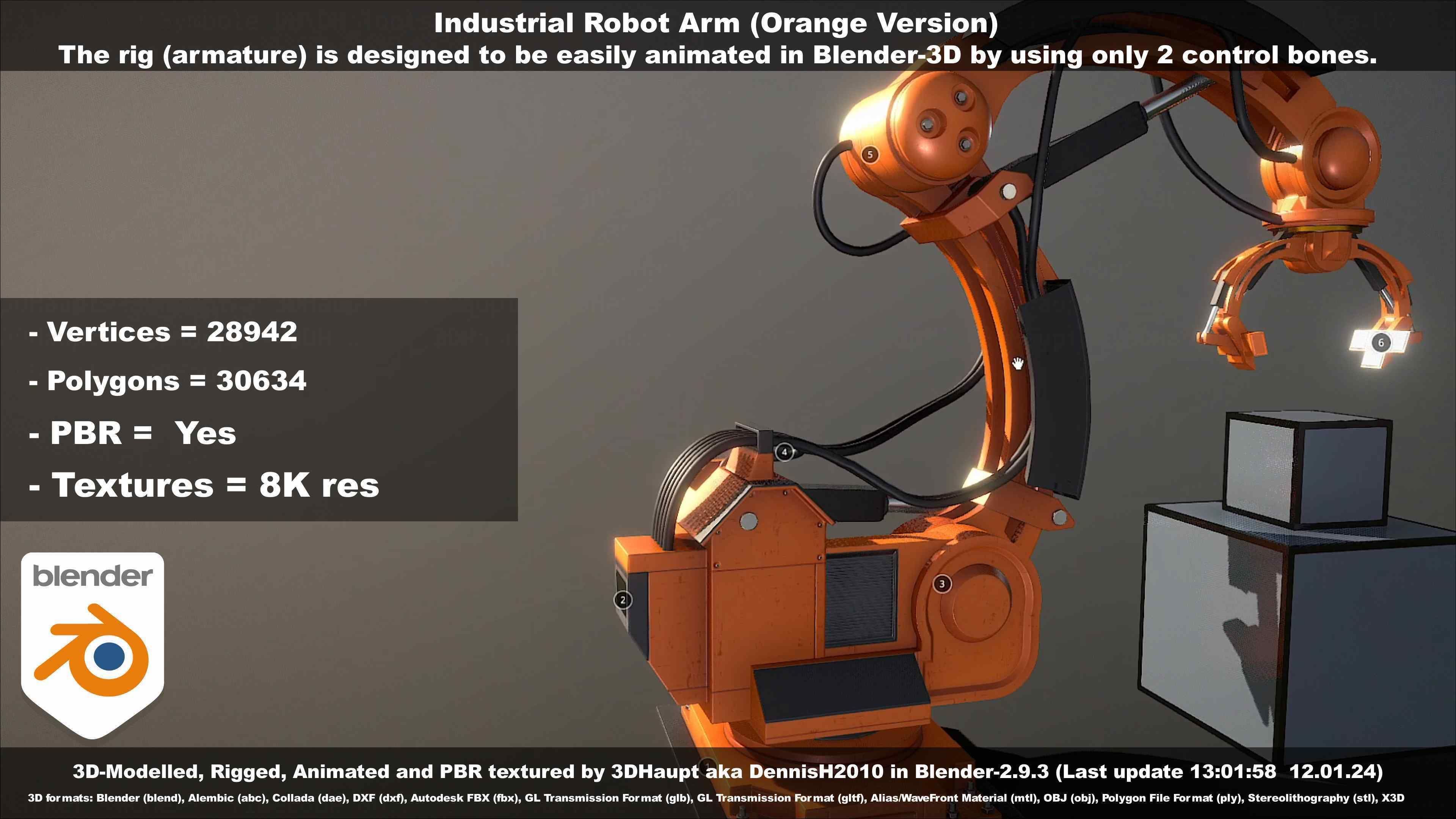 Rigged Industrial Robot Arm Orange Version Low-poly 3D model_64