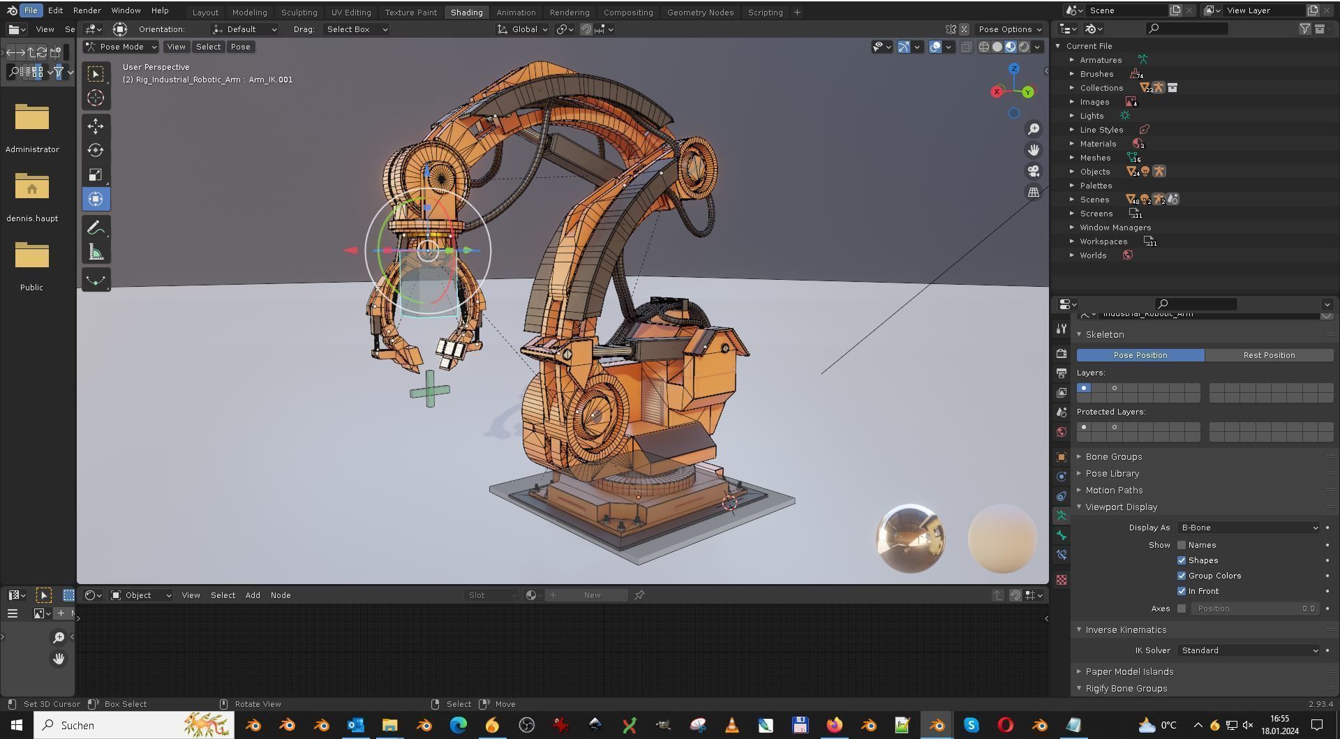 Rigged Industrial Robot Arm Orange Version Low-poly 3D model_34