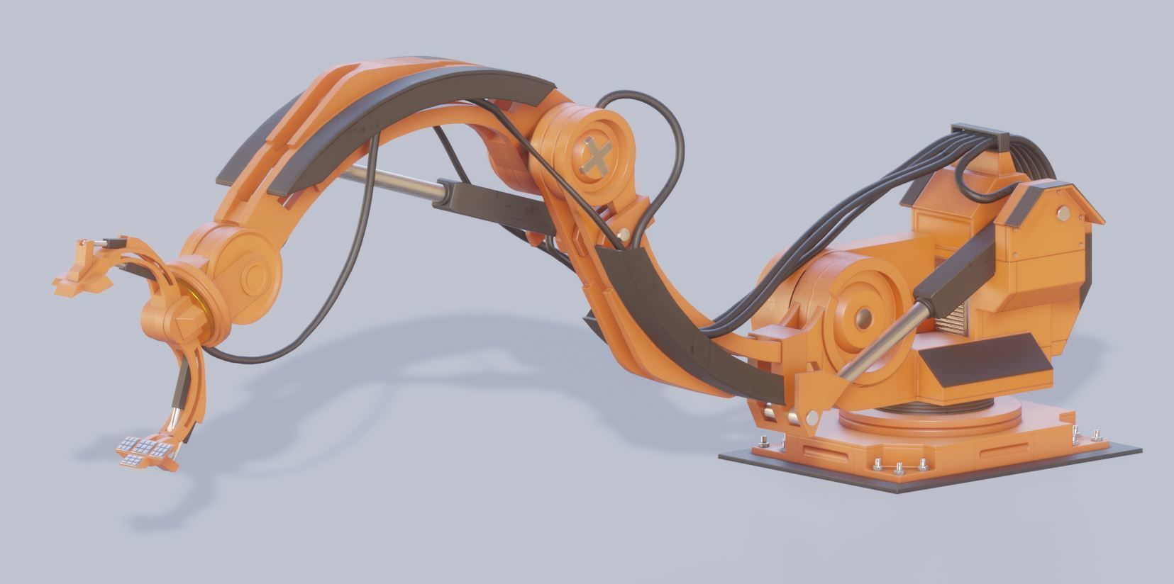 Rigged Industrial Robot Arm Orange Version Low-poly 3D model_42