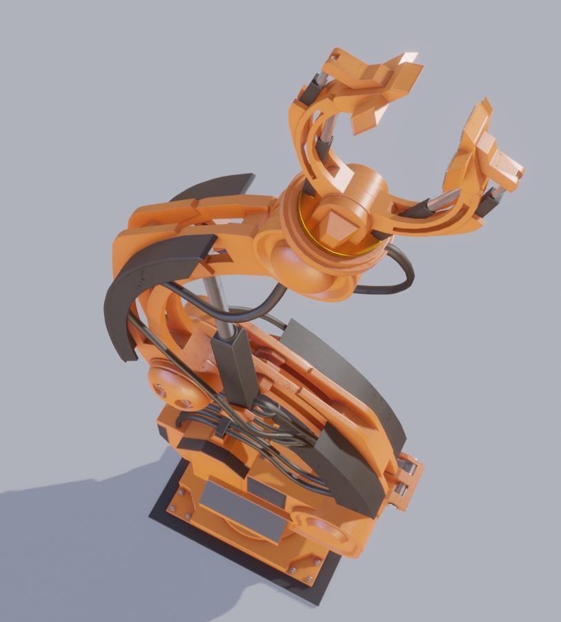 Rigged Industrial Robot Arm Orange Version Low-poly 3D model_6