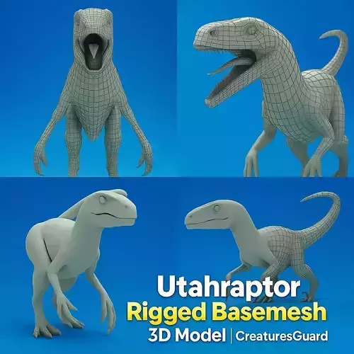 Utahraptor Rigged Basemesh Low-poly 3D model