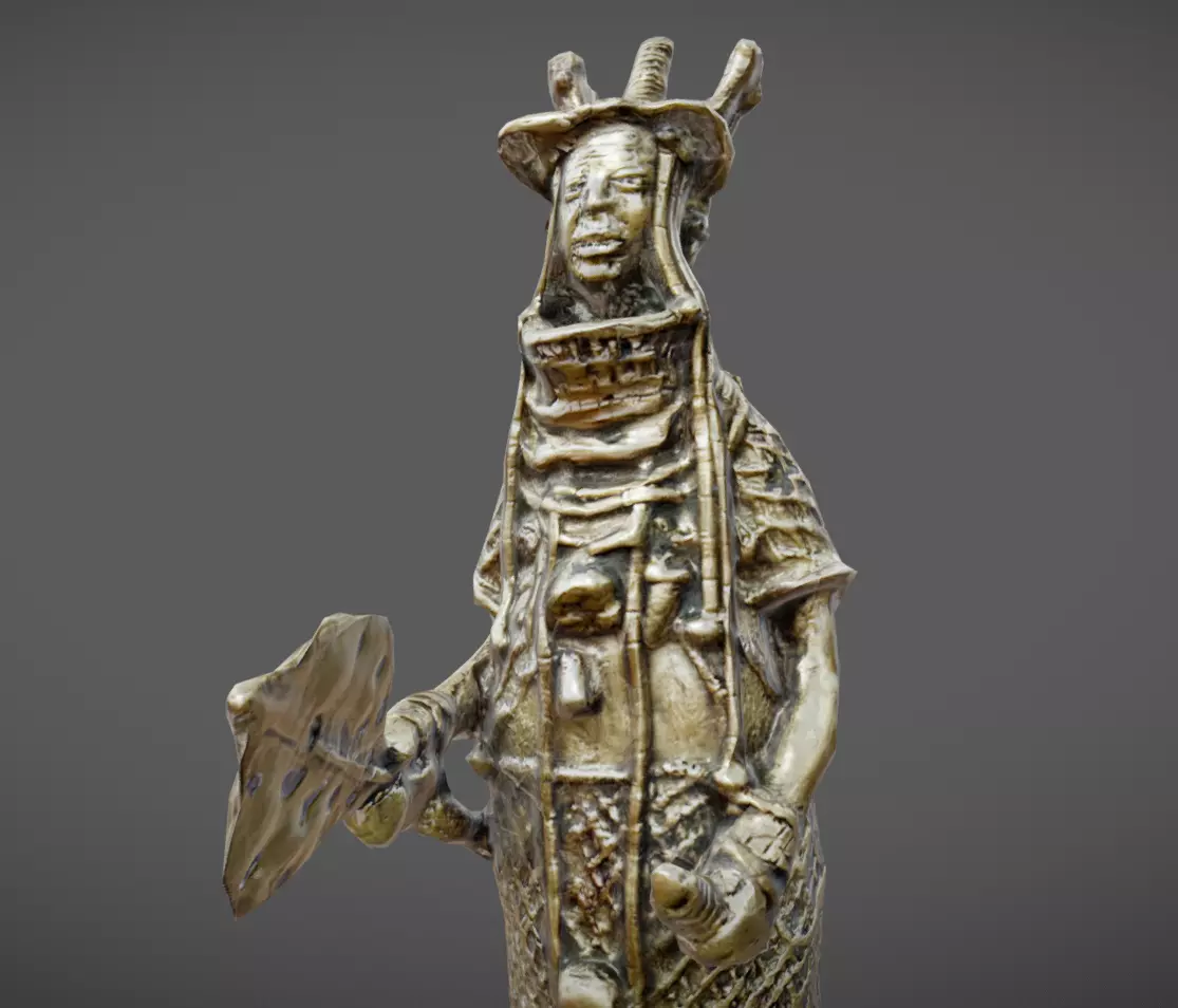 Oba Akenzua Bronze Statue Low-poly 3D model_0