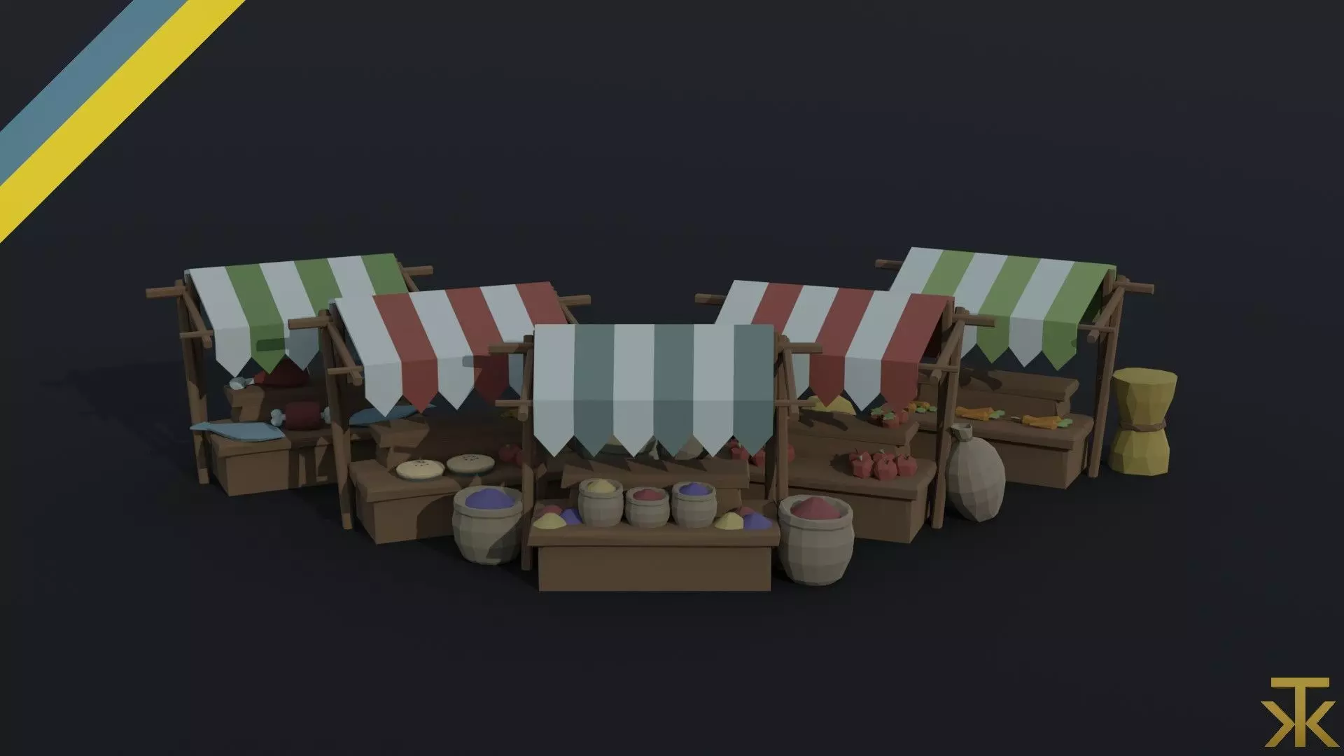 Cartoon market Polygonal Style Low-poly 3D model