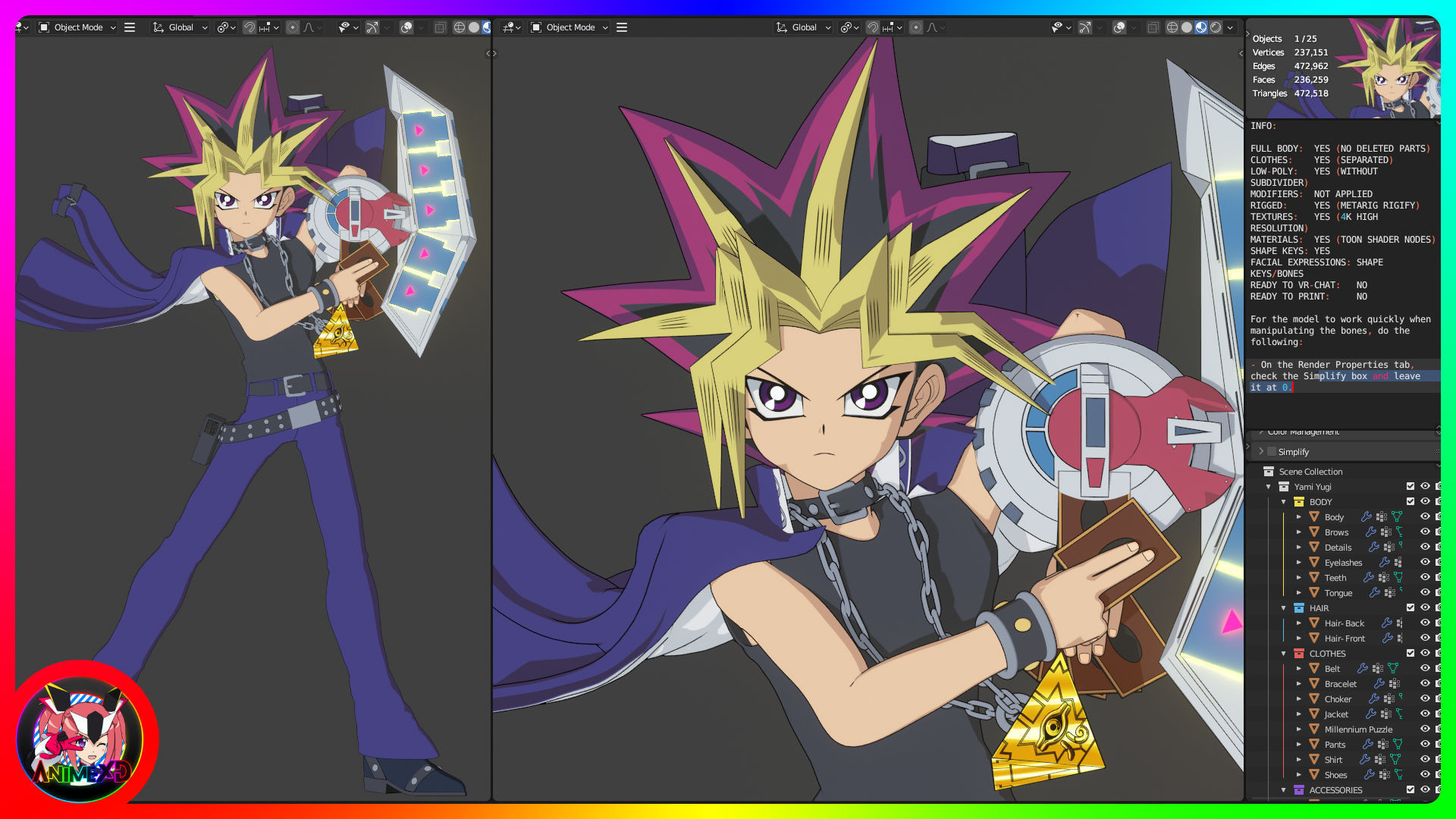 Yami Yugi - Yu Gi Oh - 3D Model Blender 3D model_4