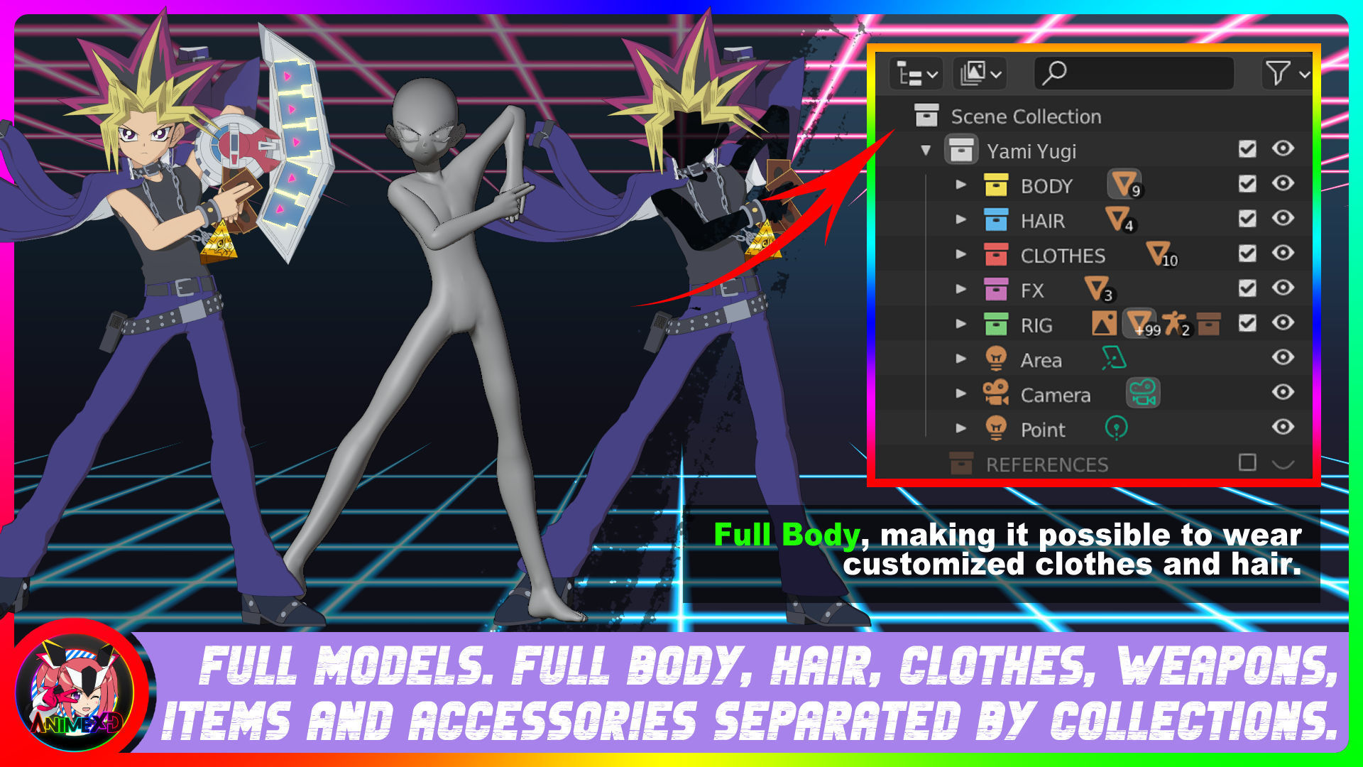 Yami Yugi - Yu Gi Oh - 3D Model Blender 3D model_7