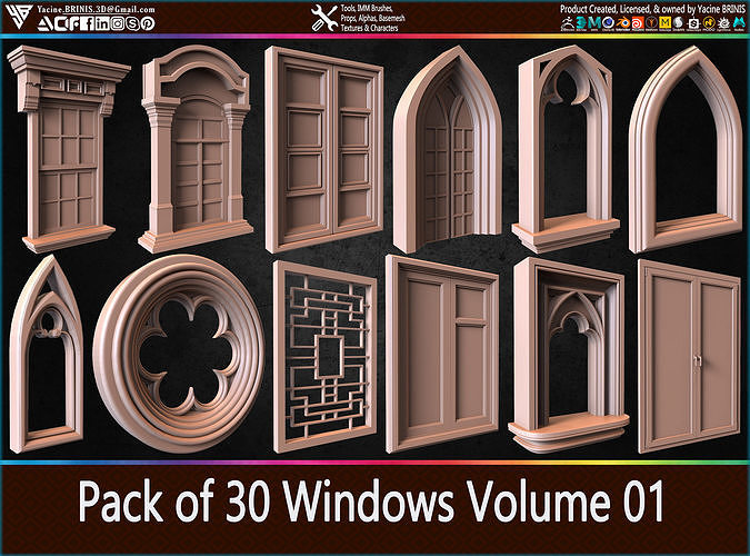 Pack of 30 Windows Volume 01 Low-poly 3D model