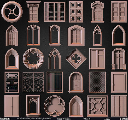 Pack of 30 Windows Volume 01 Low-poly 3D model 3