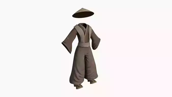 Samurai Old Outfit A01 Brown - Character Clothing Design Low-poly 3D model