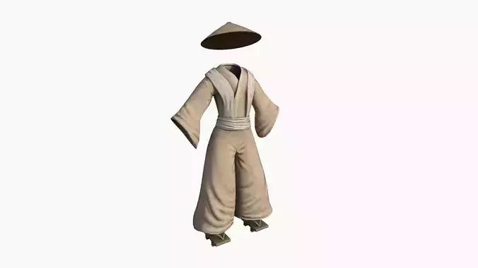 Samurai Old Outfit A04 Beige - Character Clothing Design Low-poly 3D model