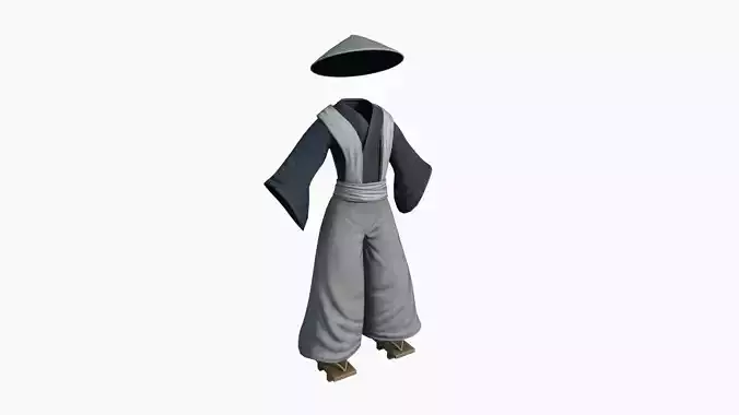 Samurai Old Outfit A07 Blue White - Character Clothing Design Low-poly 3D model
